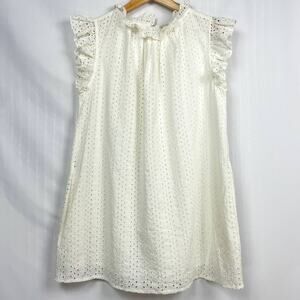 Ann Mashburn Eyelet Lace Mini Dress M Ivory White Ruffle‎ Cap Sleeve Babydoll